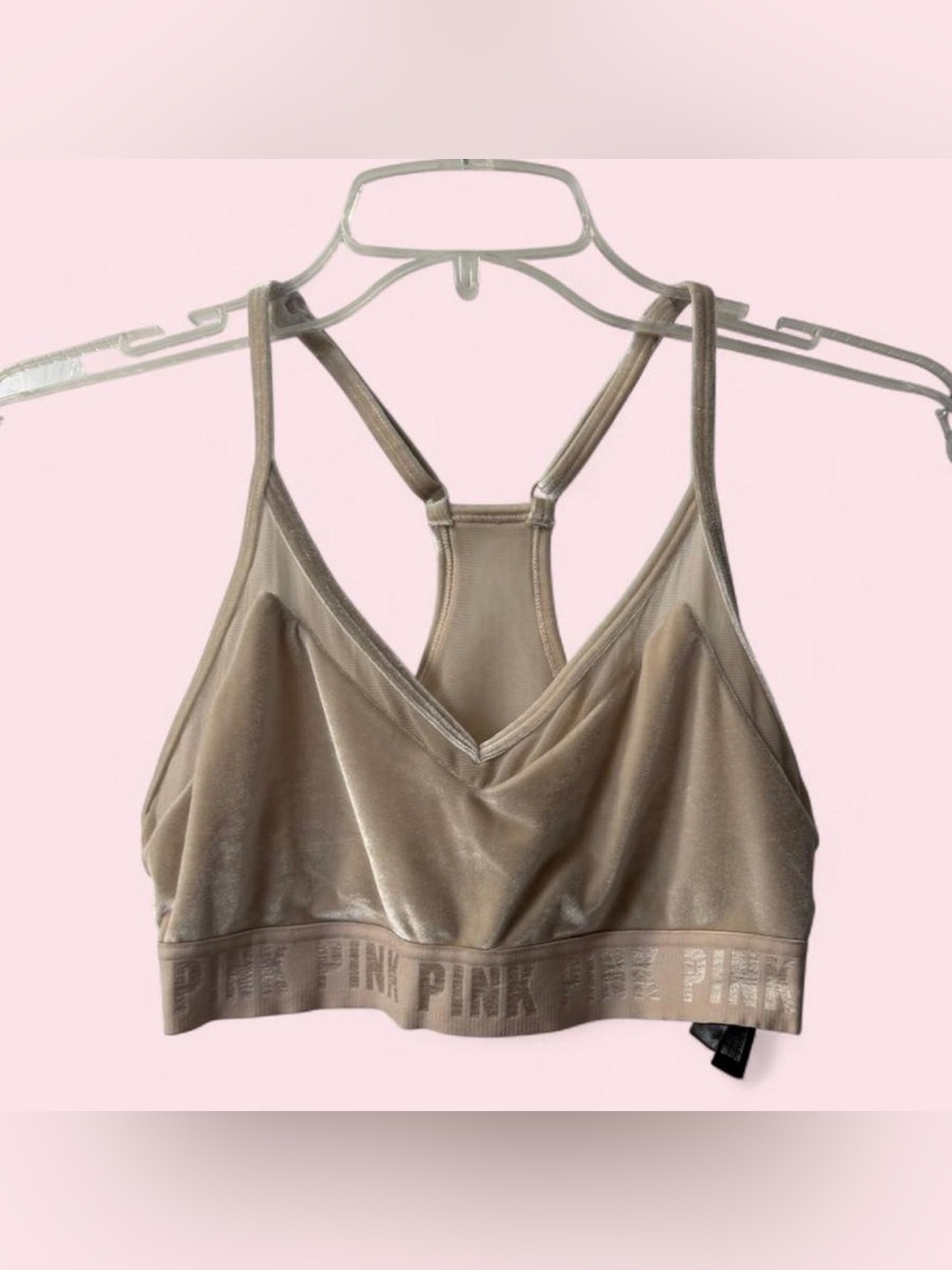 Victoria’s Secret PINK SPORT Velvet Lightly Lined Racerback Bra Beige Medium